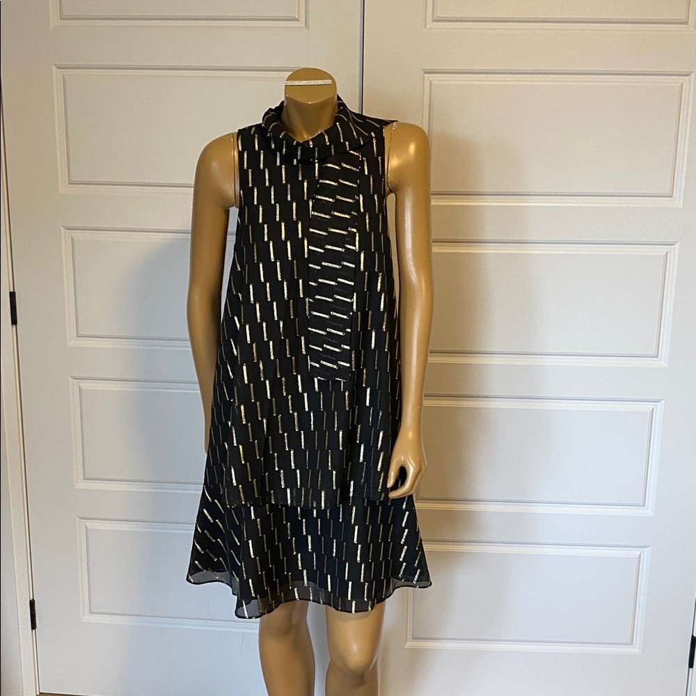 A/X Armani Exchange size 6 midi dress black / gold hidden back zipper multilayer